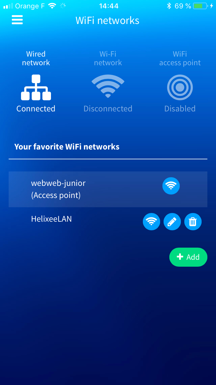Network page in mobile app