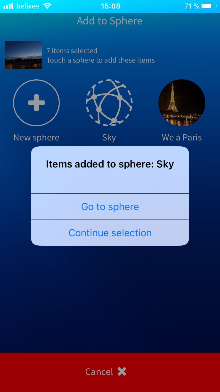 Mobile app Confirm addition to a sphere