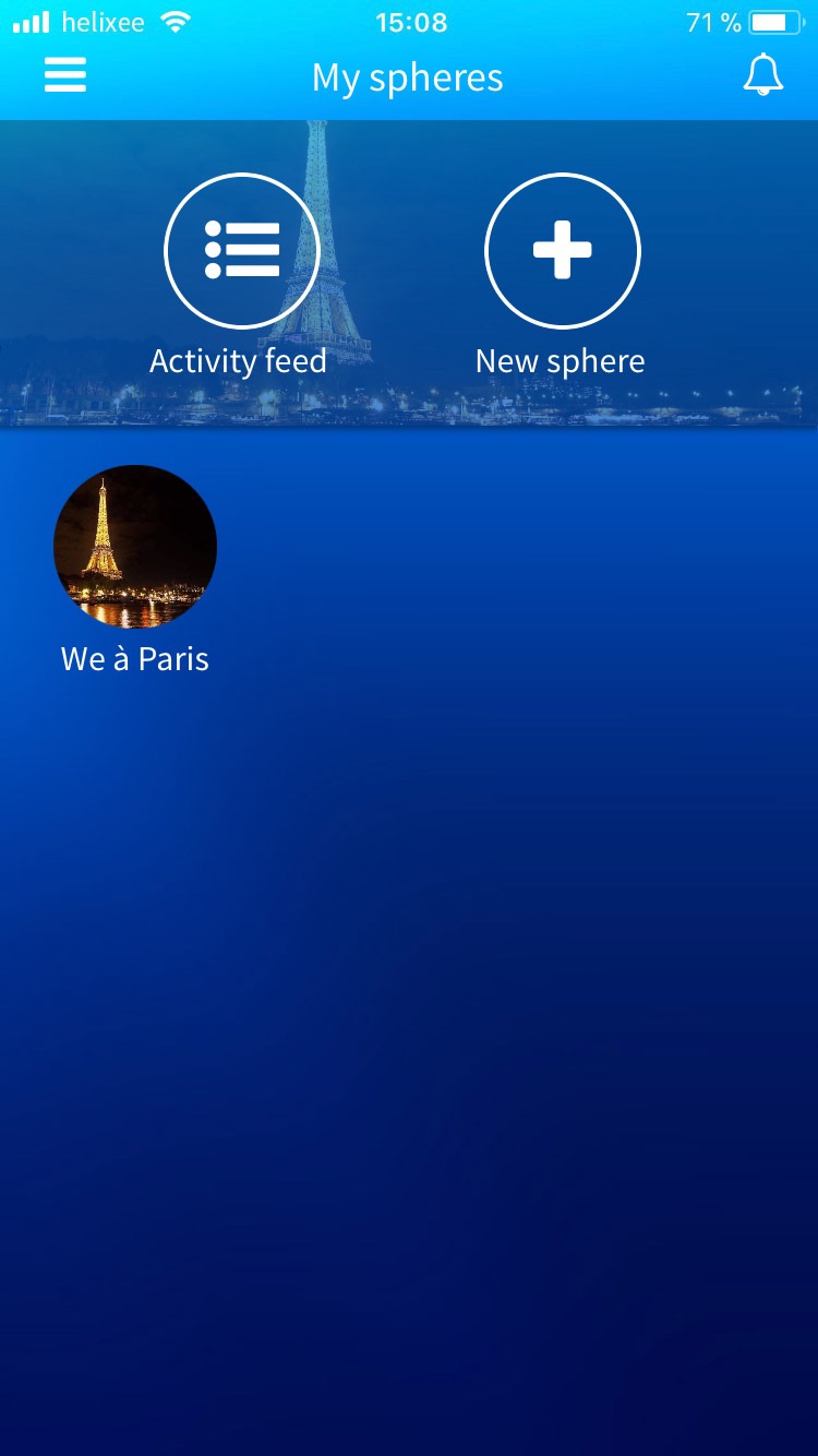 Mobile app My spheres page
