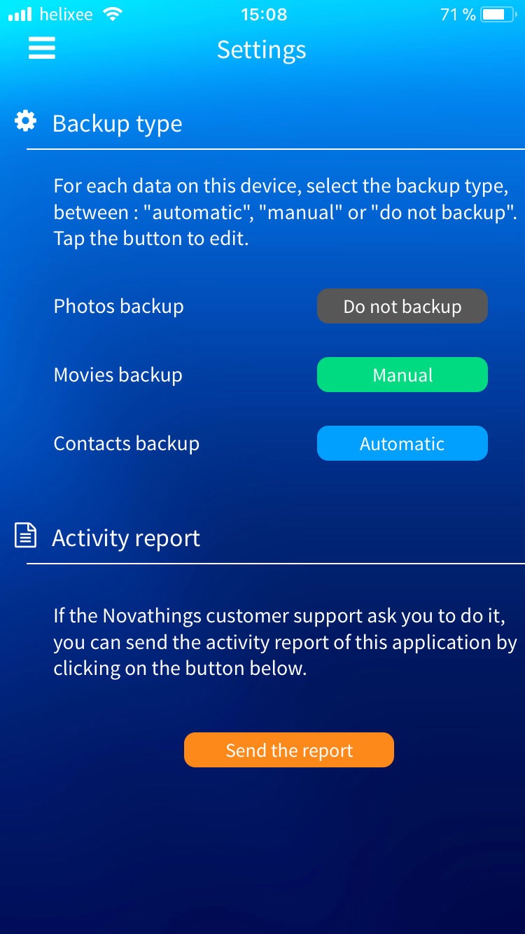 Mobile app backup settings