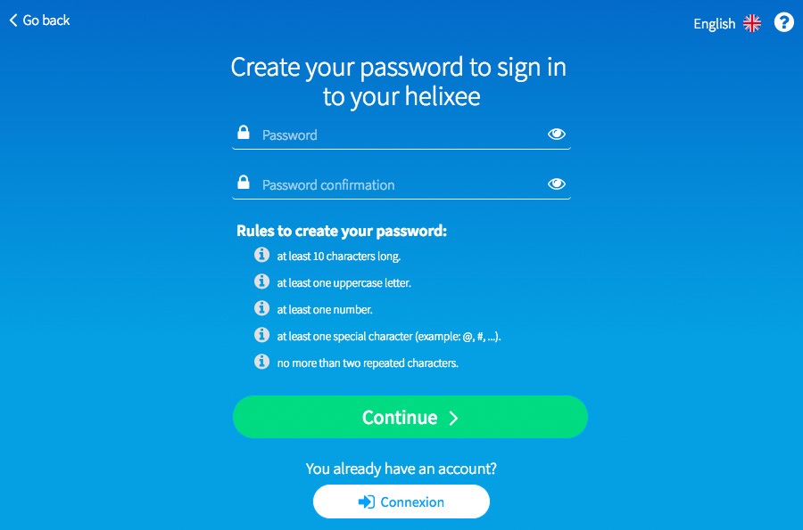 helixee installation create your password