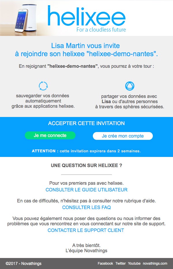 Mail invitation à un helixee