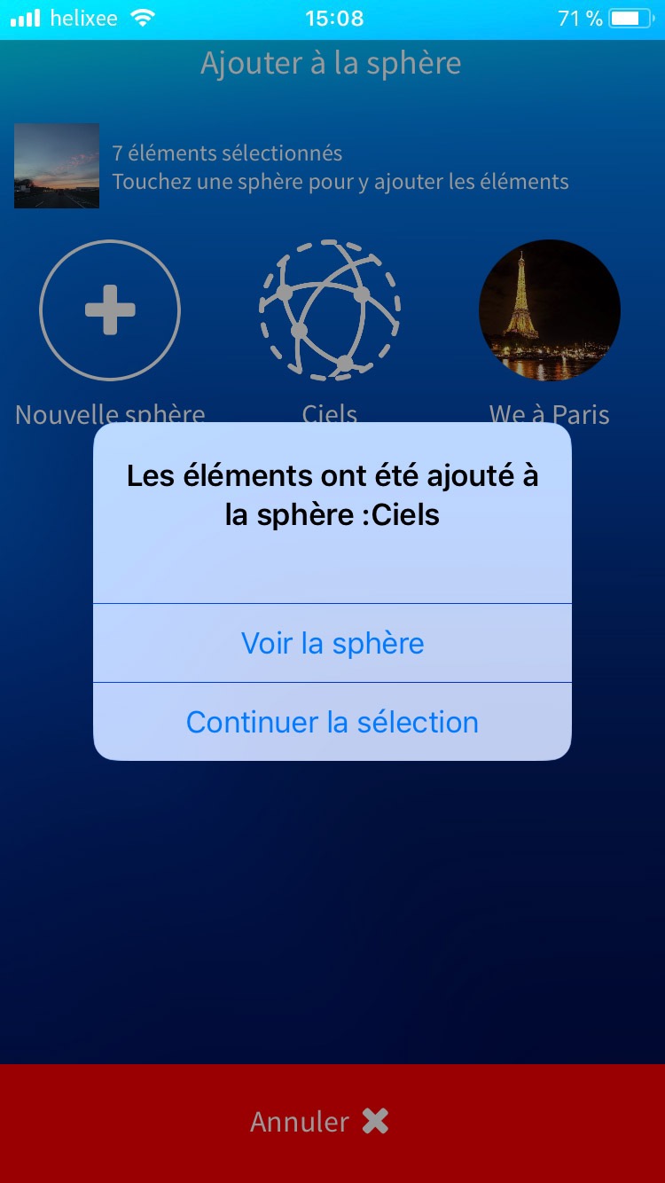 Confirmation d'ajout à la sphère application mobile