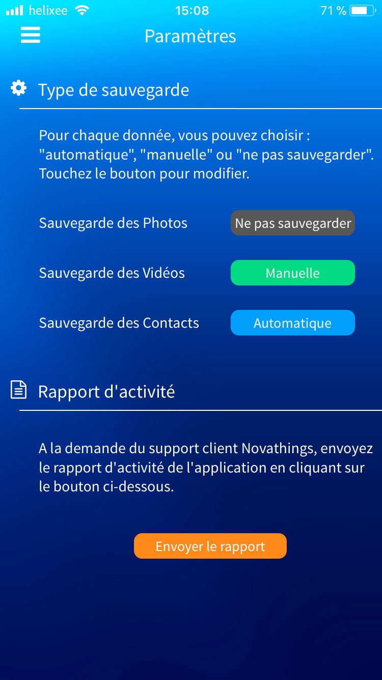 Paramètres application mobile