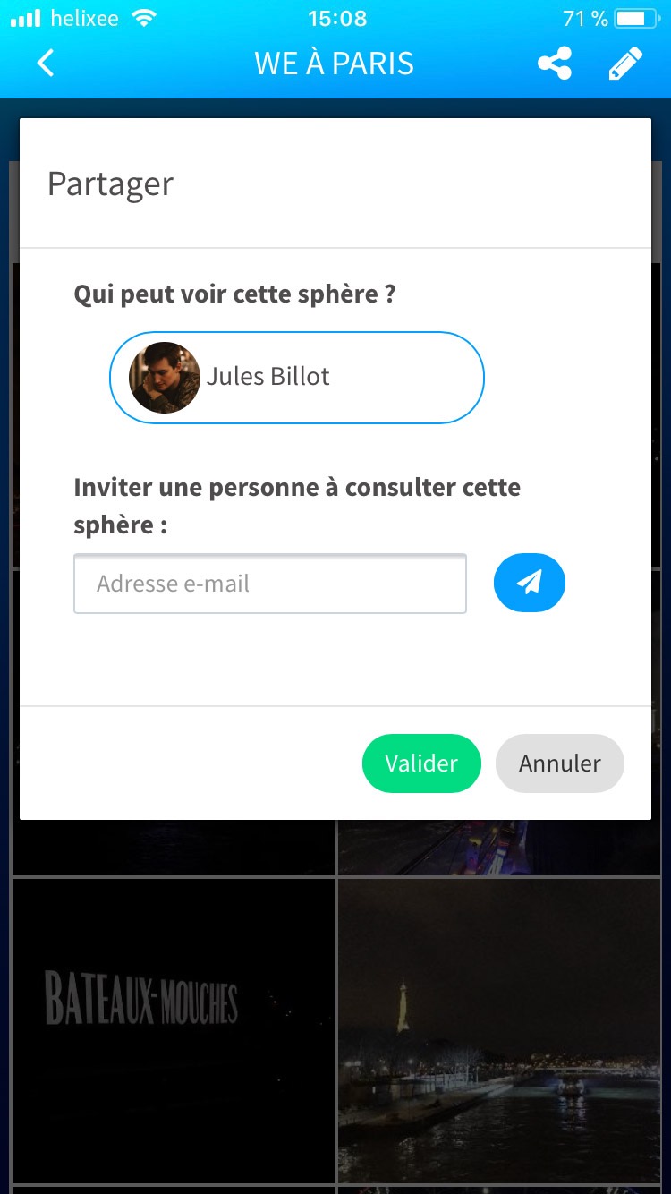 Partager une sphère sur l'application mobile